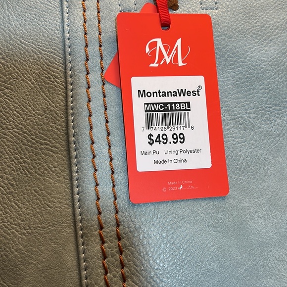 Montana West Top Handle Vegan Leather Tote Bag, NWT, Lt. Blue - Picture 4 of 10